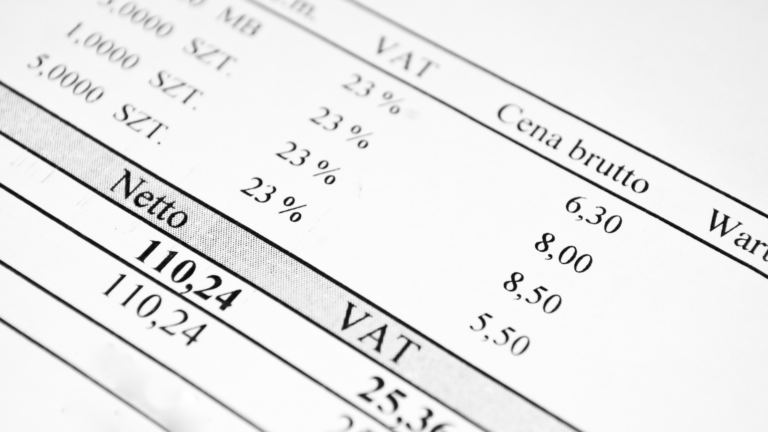 Close-up of a VAT invoice showing tax rates and calculations, relevant to excess VAT charges and refunds in Indonesia.