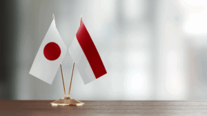 Indonesian and Japanese flag simbolyzing the Indonesia-Japan partnership.