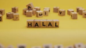 blocks spelling halal symbolizing the Indonesia International Halal Festival