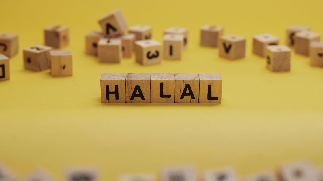 blocks spelling halal symbolizing the Indonesia International Halal Festival