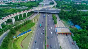 Aerial view of the Jagorawi toll road interchange, part of Indonesia toll road projects connecting Jakarta and Bogor